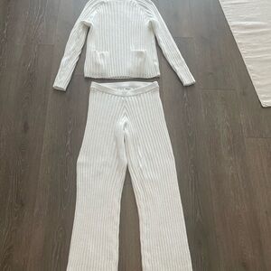 Haven Well Within Organic Chic White Ribbed Knit Set - Wide Leg Pants